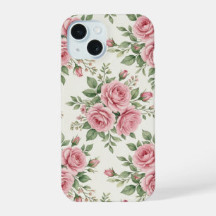 Coque iPhone 15 Roses à l'aquarelle rose vintage motif floral sans