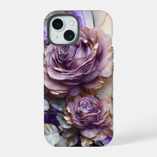 Coque iPhone 15 Roses géants du violet et de l'or