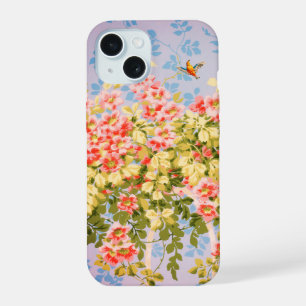 COQUE iPhone 15 ROSES SAUVAGES ,FEUILLES VERTES ,OISEAU VOLANT DAN