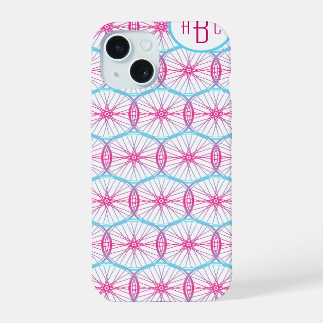Coque iPhone 15 Roue à vélo joli motif ajouter des initiales (Verso)