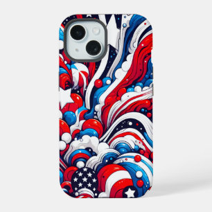 Coque iPhone 15 Rouge, Blanc et Bleu Abstrait Drapeau américain Pa