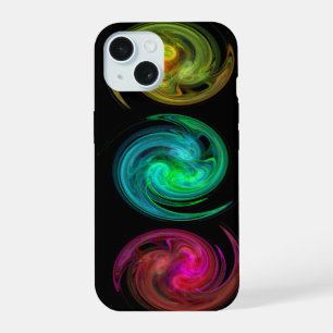 Coque iPhone 15 ROUGE JAUNE TOURBILLON DE LUMIÈRE BLEUE Art fracta