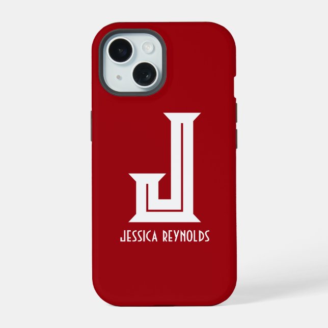 Coque iPhone 15 Rouge Monogramme Minimaliste (Verso)