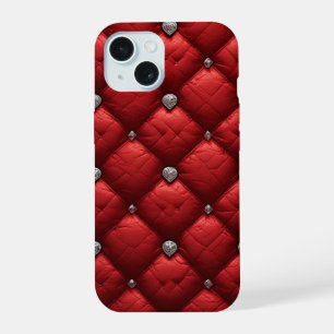 Coque iPhone 15 Rouge Profond Matelassé Détails Dimensionnels Rich