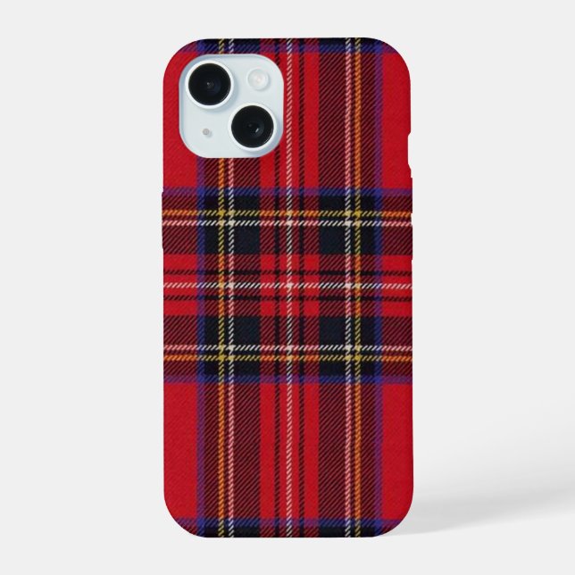 Coque iPhone 15 Royal Stewart tartan rouge noir plaid (Verso)