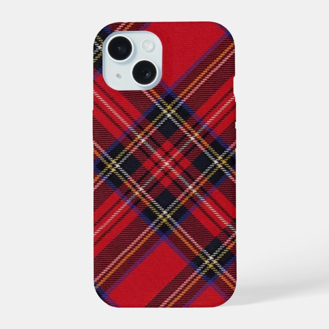 Coque iPhone 15 Royal Stewart tartan rouge noir plaid (Verso)