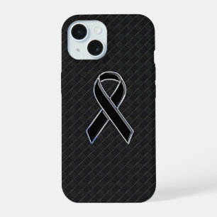 Coque iPhone 15 Ruban de sensibilisation noir de style Chrome