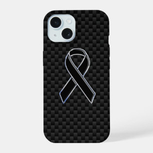 Coque iPhone 15 Ruban noir de style Chrome Awareness Fibre de carb