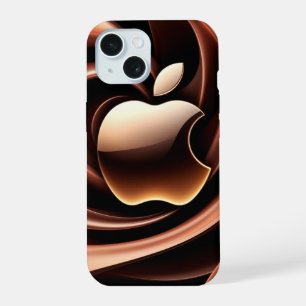 Coque iPhone 15 Rubans Métalliques Liquides Pomme Or Brillante
