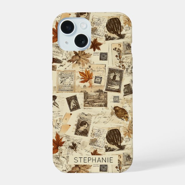 Coque iPhone 15 Rustique Automne Ephemera Collage | Terre chaude (Verso)
