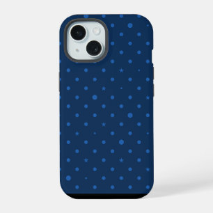 Coque iPhone 15 Rustique Élégant Bleu & Étoiles Noires