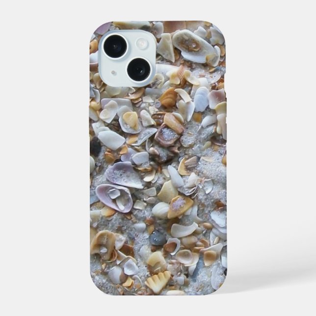 Coque iPhone 15 Sable de plage et coquillages (Verso)