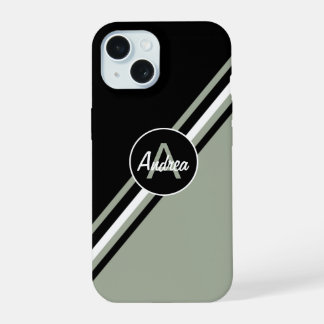 Coque iPhone 15 Sage Green, noir et blanc personnalisé