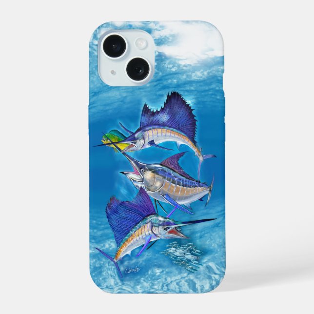 Coque iPhone 15 Sailfish, Marlin, Maui, transposé au-dessus de l'o (Verso)