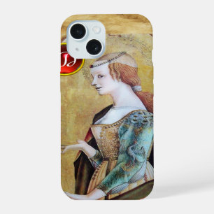 Coque iPhone 15 SAINTE MARIE-MADELEINE Parchemin Rubis Monogramme
