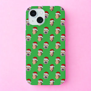 Coque iPhone 15 Santa Hat Face Famille 3 Photos Cadeau de Noël