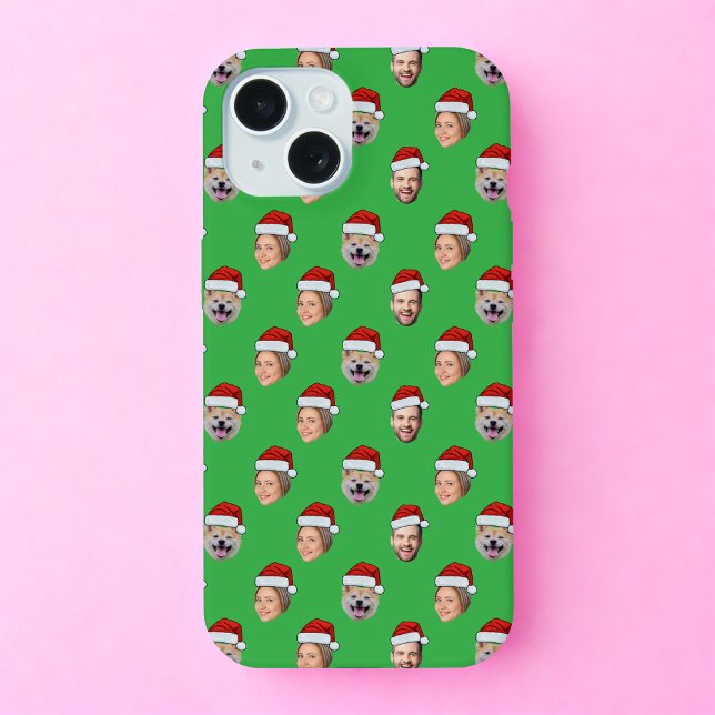 Coque iPhone 15 Santa Hat Face Famille 3 Photos Cadeau de Noël (Créateur téléchargé)