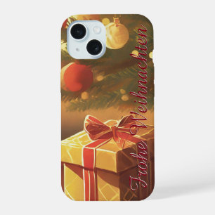 Coque iPhone 15 Sapin de Noël avec des cadeaux dorés