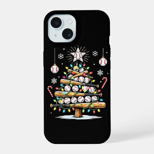 Coque iPhone 15 Sapin de Noël de baseball (Verso)