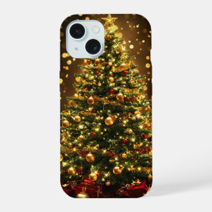 Coque iPhone 15 Sapin de Noël élégant décoré de lumières