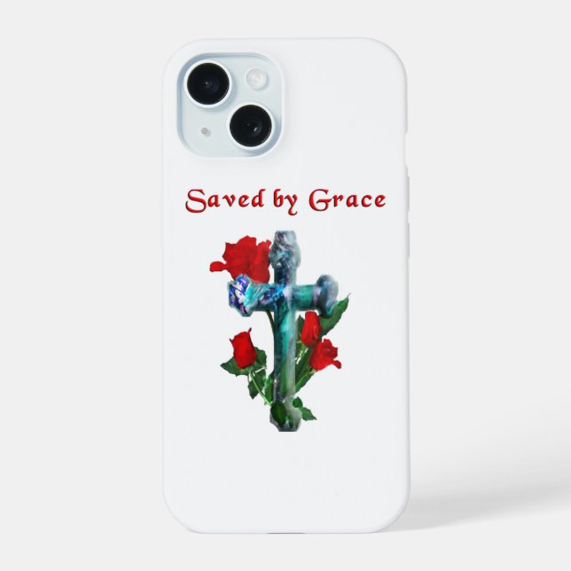 Coque iPhone 15 Sauvé par la grâce (Verso)