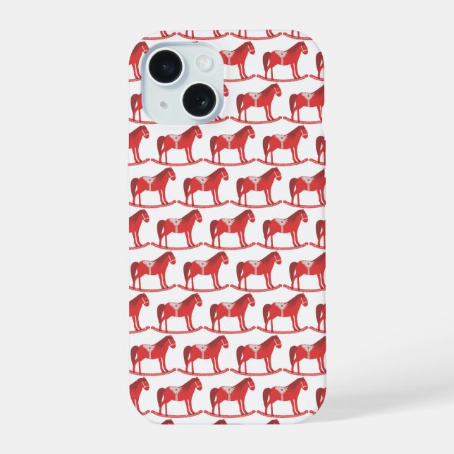 Coque iPhone 15 Scandinave Noël Cheval Rocking Motif (Verso)
