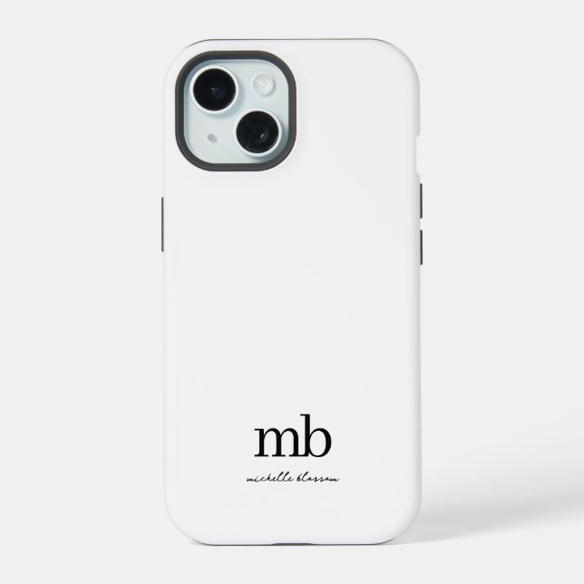 Coque iPhone 15 Script moderne noir blanc tendance Monogramme init (Verso)