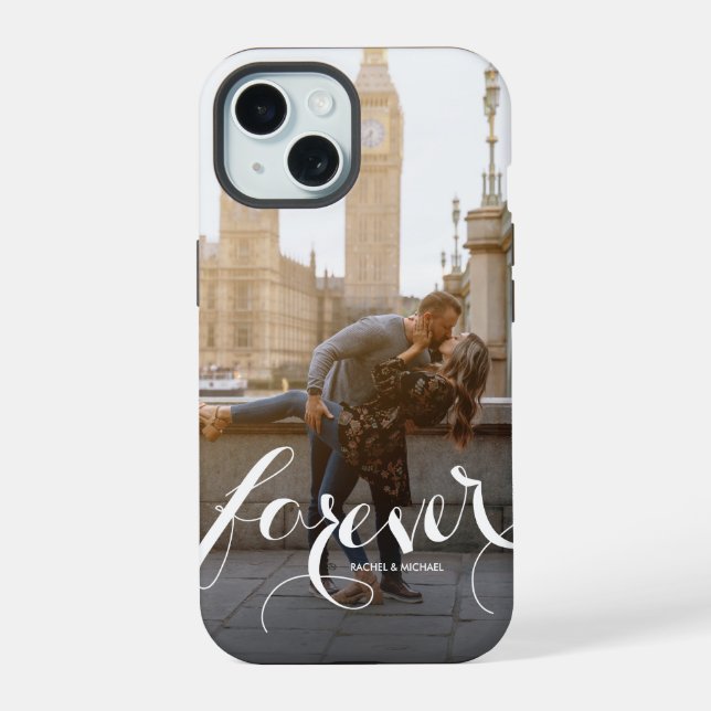 Coque iPhone 15 Script Photo pour Toujours (Verso)
