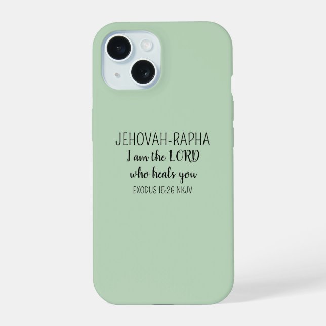Coque iPhone 15 Seigneur Qui Guérit Vert Clair Simple Chrétien (Verso)
