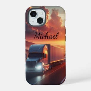 Coque iPhone 15 Semi-remorque Longue Distance Camion Nom personnal