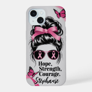 Coque iPhone 15 Sensibilisation au cancer du sein Espoir Force Cou