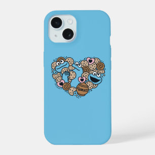 Coque iPhone 15 Sesame Sesame Cookie Monster Doodle Cœur
