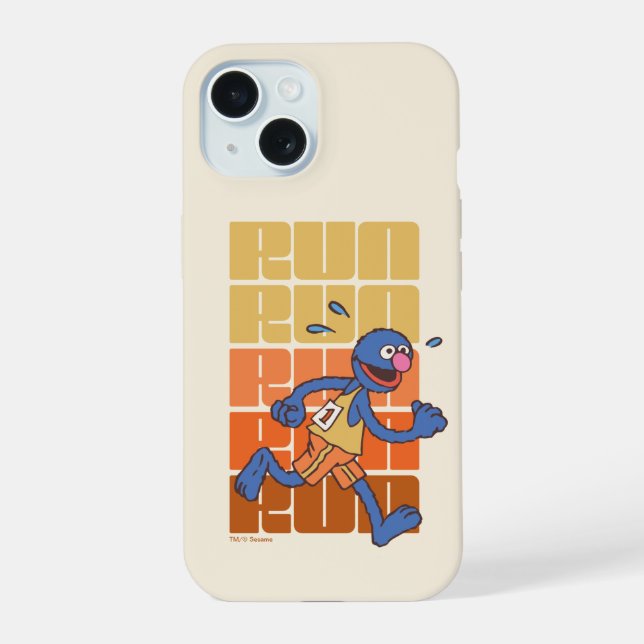 Coque iPhone 15 Sesame Street | Grover court en trombe (Verso)