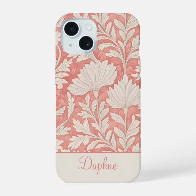 Coque iPhone 15 Shabby Chic Rose & Crème Floral Personnalisé (Verso)