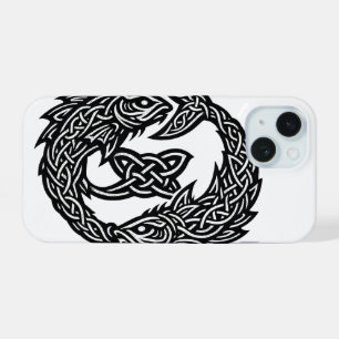 Coque iPhone 15 Signe des Poissons Celtique à Double-Courant Bur