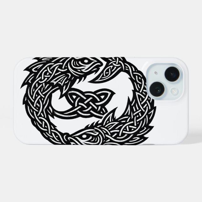 Coque iPhone 15 Signe des Poissons Celtique à Double-Courant | Bur (Verso Horizontal)