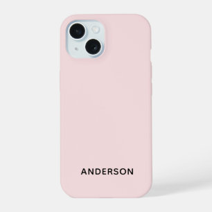 Coque iPhone 15 Simple Personnalisé Rose Pâle Personnalisable