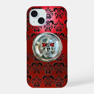 COQUE iPhone 15 SKULL RIDERS RED BLACK DAMASK