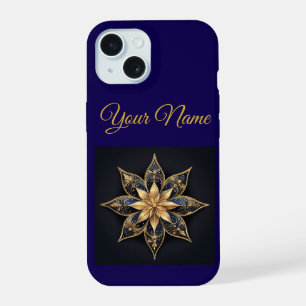 Coque iPhone 15 slim vintage bleu marine et or Noë