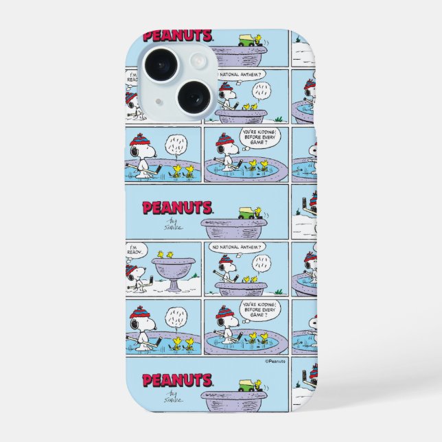 Coque iPhone 15 Snoopy & Amis Jeu de hockey (Verso)