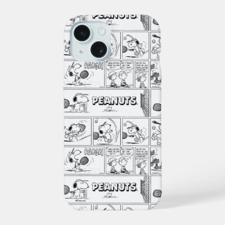 Coque iPhone 15 Snoopy joue au tennis
