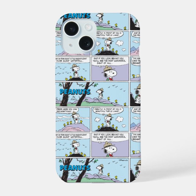 Coque iPhone 15 Snoopy & ses amis | Randonnée (Verso)
