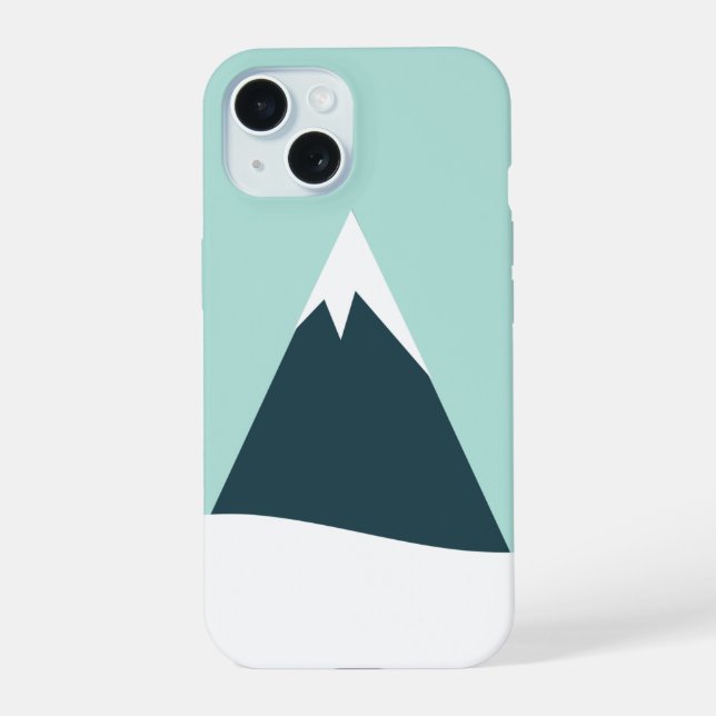 Coque iPhone 15 Snow Mountain Scandinavian Winter Minimum Blue (Verso)