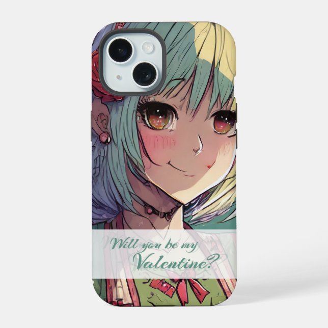 Coque iPhone 15 Sois mon Valentin dans le style Manga 33420 (Verso)