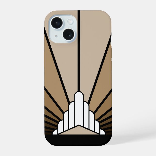 Coque iPhone 15 Soleil Art déco bronzé (Verso)