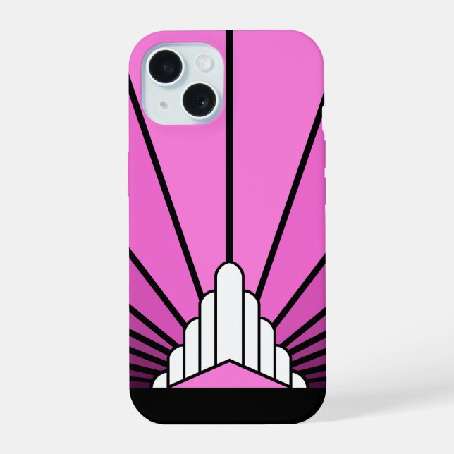 Coque iPhone 15 Soleil Art déco rose (Verso)