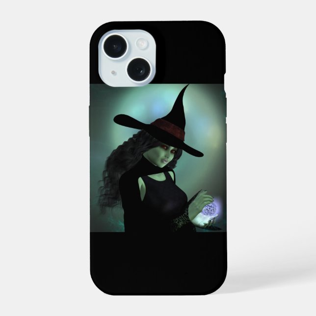 Coque iPhone 15 Sorcière méchante lançant un sortilège (Verso)