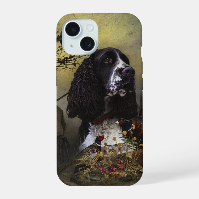 Coque iPhone 15 Spaniels Springer Anglais ,Art (Verso)