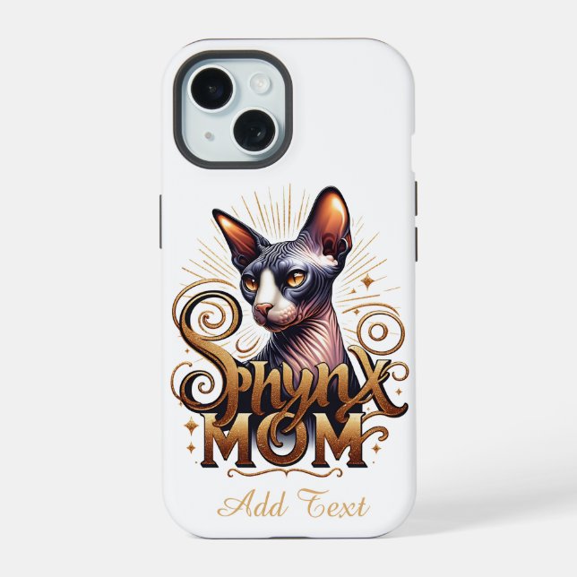 Coque iPhone 15 Sphynx Chat Personnalisé Fête de la Mère (Verso)