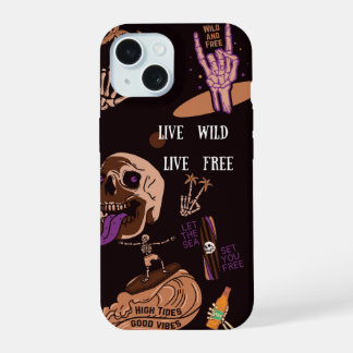 Coque iPhone 15 Squelette, Vivre Sauvage, Vivre Libre